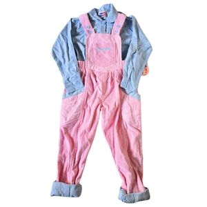 Vintage Popsicle Pink Corduroy Overall Shirt Outfit Set Old Stock 3T Toddler 90s